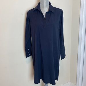 Madison Mathews V Neck Seersucker Tunic Button Down Shirt Dress Navy Size XS
